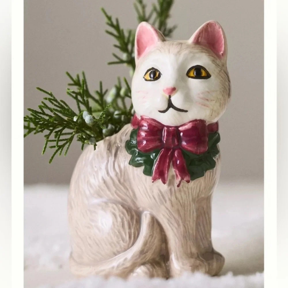 Anthropologie Vintage Inspired Cat Stoneware Vase
